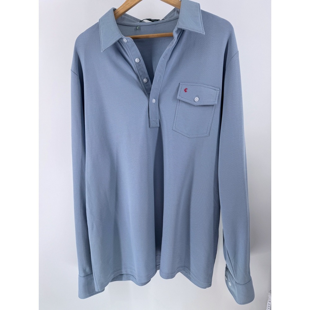 Criquet Long Sleeve Polo Shirt Mens XXL Blue Pique Preppy Casual Cotton